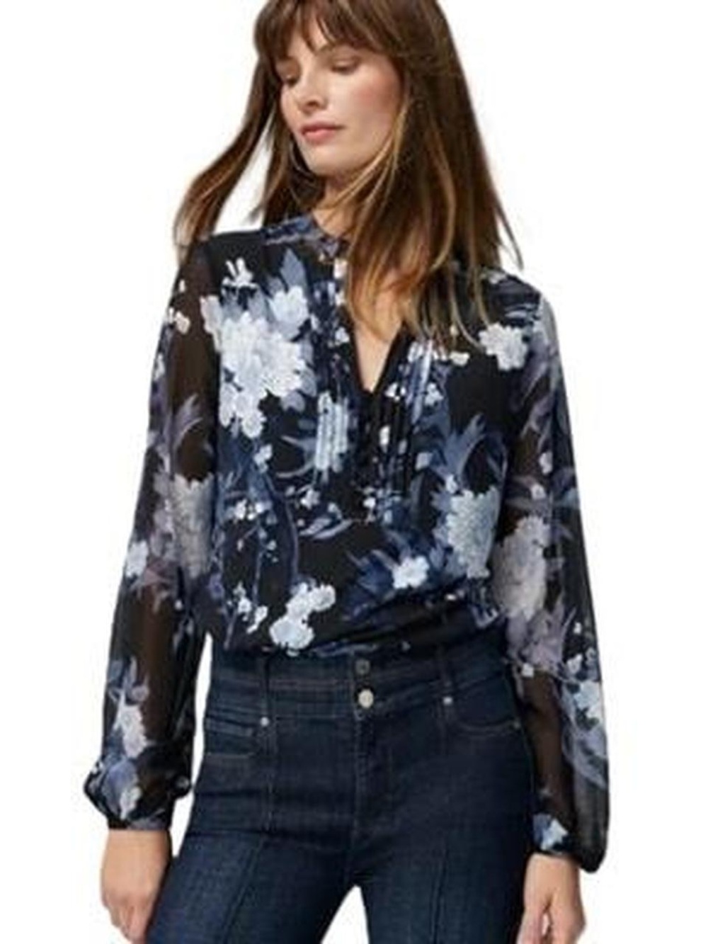 White House Black Market Floral Sheer Blouse Size Large NWT